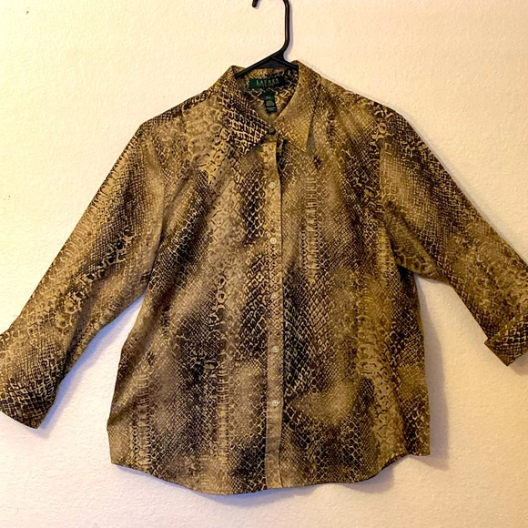 Lauren by Ralph Lauren, Petite Large, Snake Print, Button Down, Collar Shirt - Picture 2 of 16